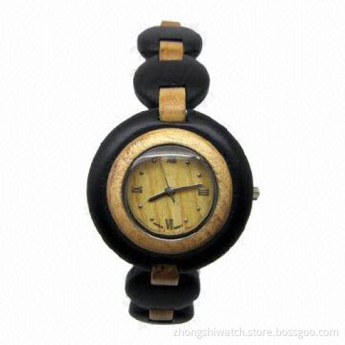 Ladies' Quartz Watch, Black Sandal Wood and Maple Bangle, Excellent Design, Japan Seiko Movement